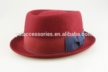 Men's solid color 100% wool felt hat,fedora hat with nice ribbon band, hat with popular shape