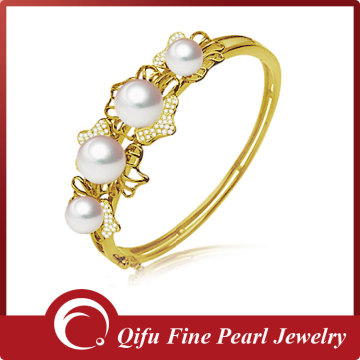 Luxury 18K Solid Gold Diamond Freshwater Pearl Bracelet bangles Designs