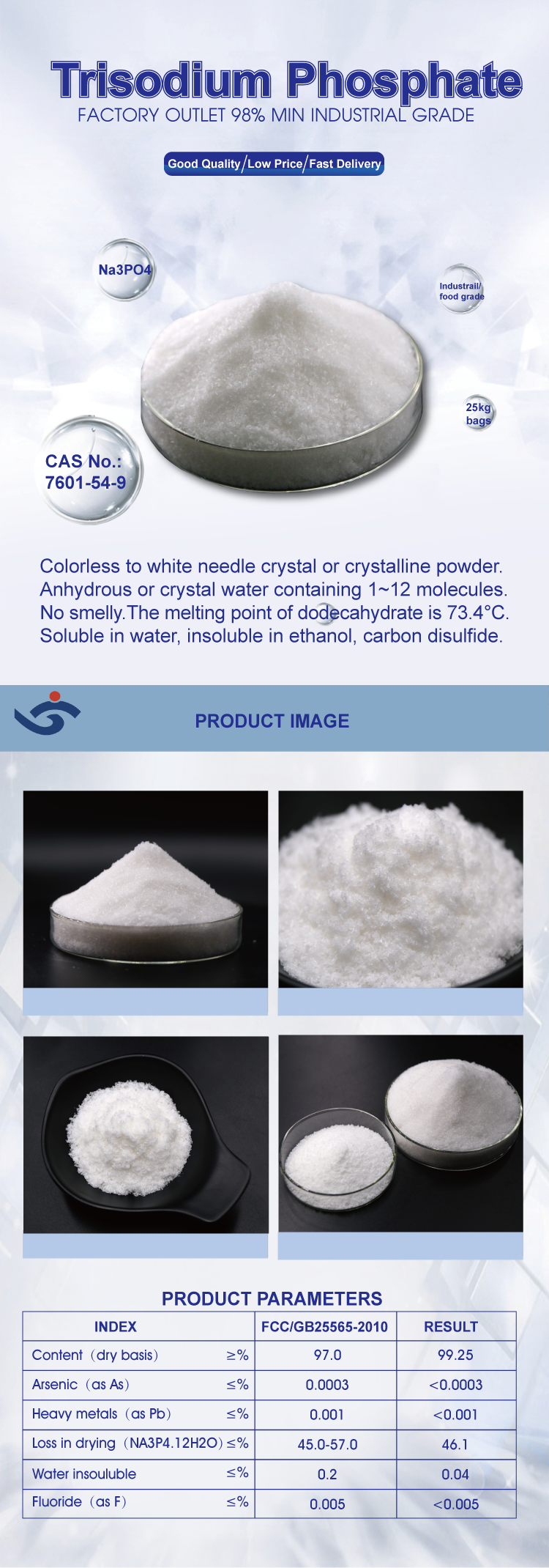 Industrial Grade Trisodium Phosphate 98%min Trisodium Phosphate