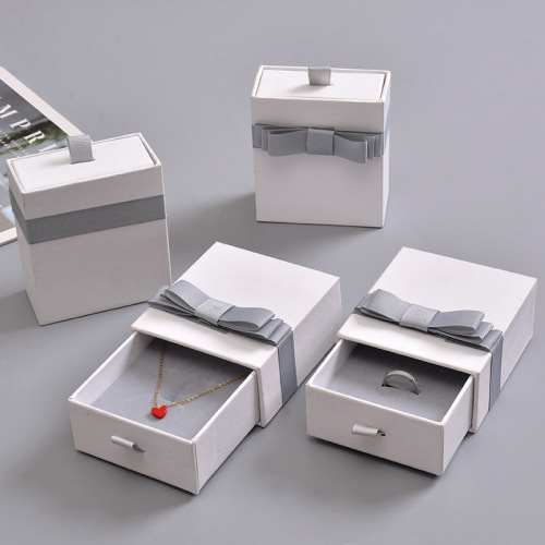 Texture Paper White Slide Drawer Jewelry Box Necklace