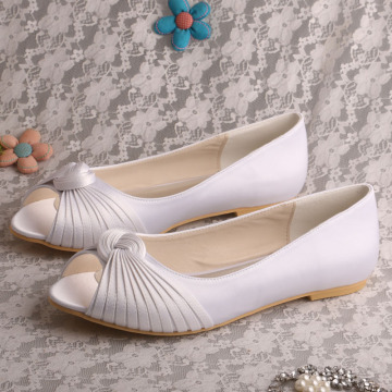 White Bridesmaid Flat Shoes Peep Toe