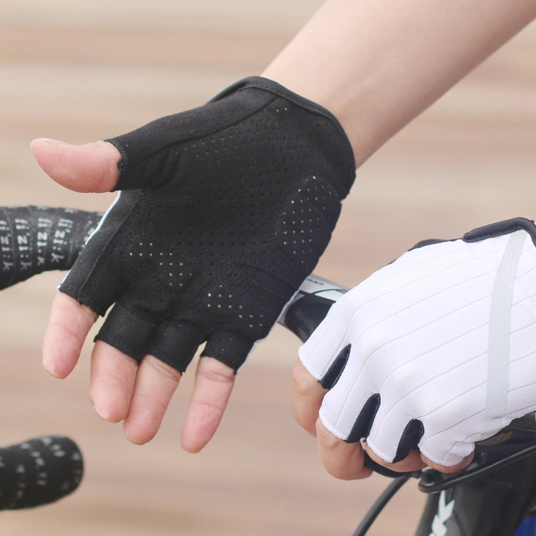 Reflective Cycling Gloves Shock Absorption Wear-Resistant Half-Finger Black Gloves