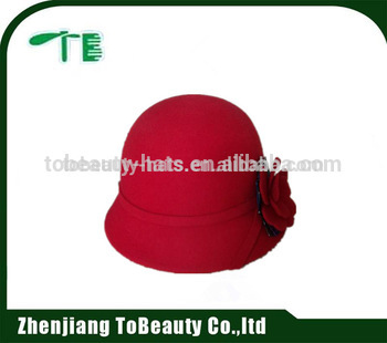 flower decoration red felt hat