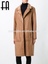 Factory direct wholesale elegant women's genuine wool fur leather long coat
