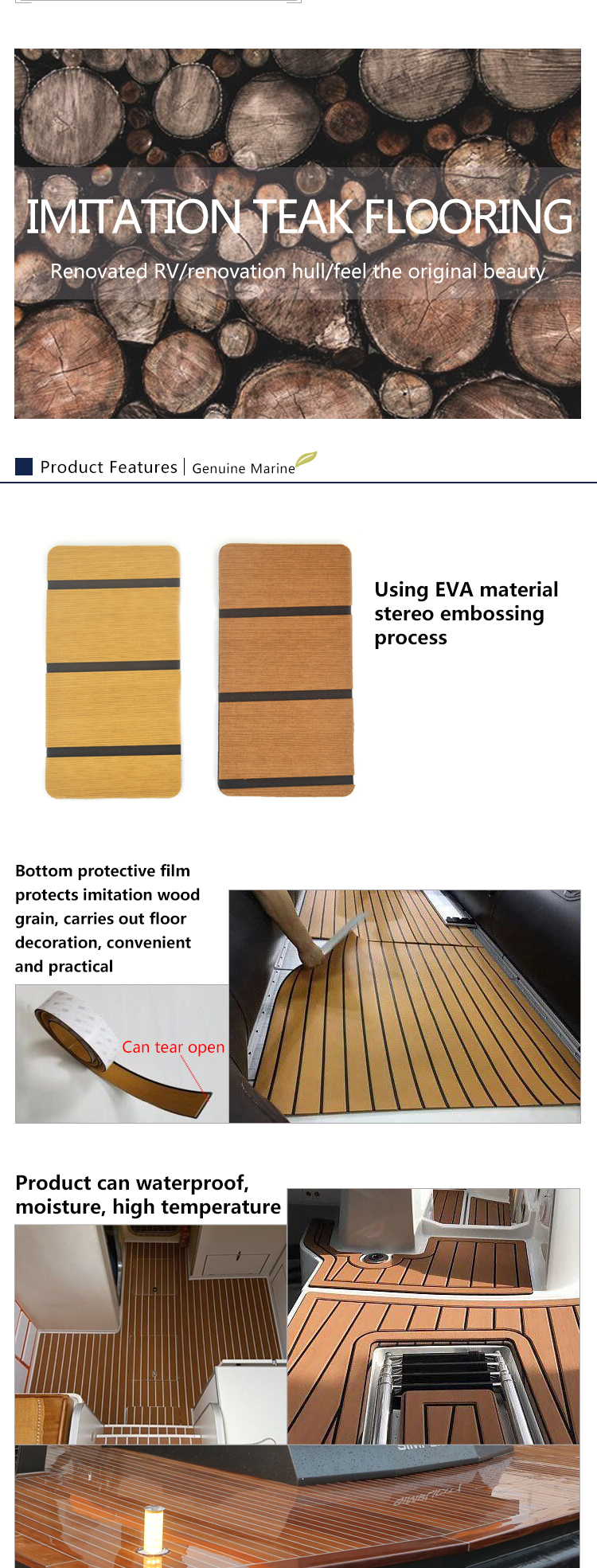 Marine Boat Yacht Car RV EVA Anti Slip 2.4m x 1.2m Decking Flooring