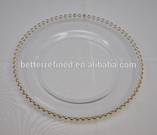 wedding gold beaded rim glass charger plate