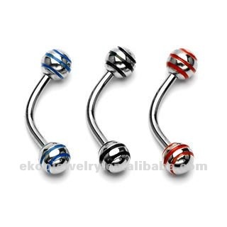 Body Jewelry Epoxy Stripe Ball Eyebrow Ring Surgical Steel Eyebrow Ring