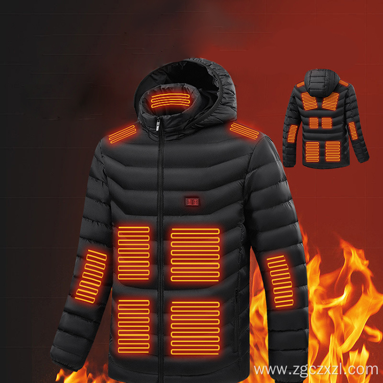 Heated padded jacket with heated hood