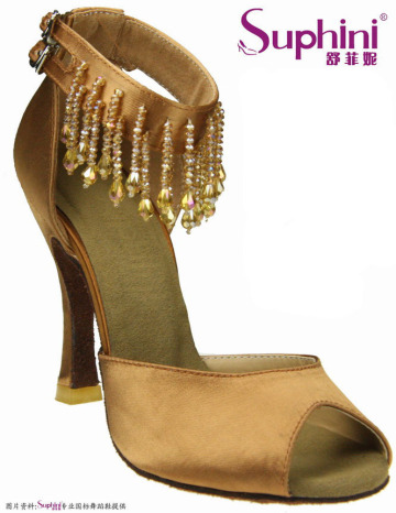 Elegance Latin Ballroom Dance Shoes , Beaded / Gold Chain Shoes