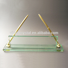 Crystal clear glass name plaque with pen holder for business man