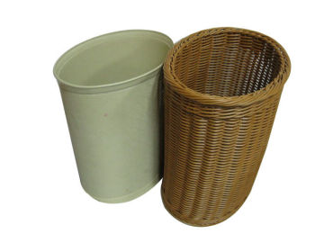 Large Hand Woven Pp Wire Rattan Waste Baskets / Plastic Trash Receptacles