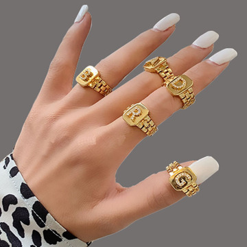 2021 Fashionable Adjustable 18K Gold Plated Alphabet Square Heart Initial Rings, Watches, and Chains