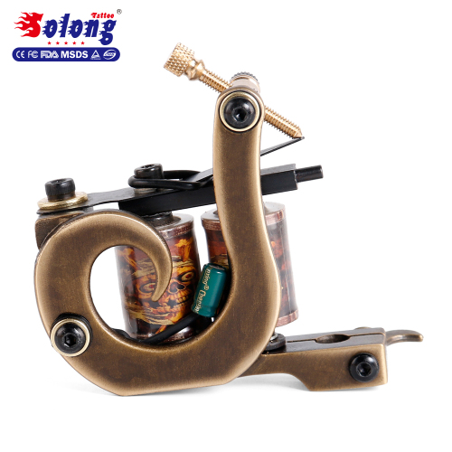 Solong tattoo brass 12 wraps pure copper handmade coil tattoo machine