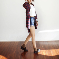 Áo sơ mi flannel plaid lỏng lẻo của phụ nữ