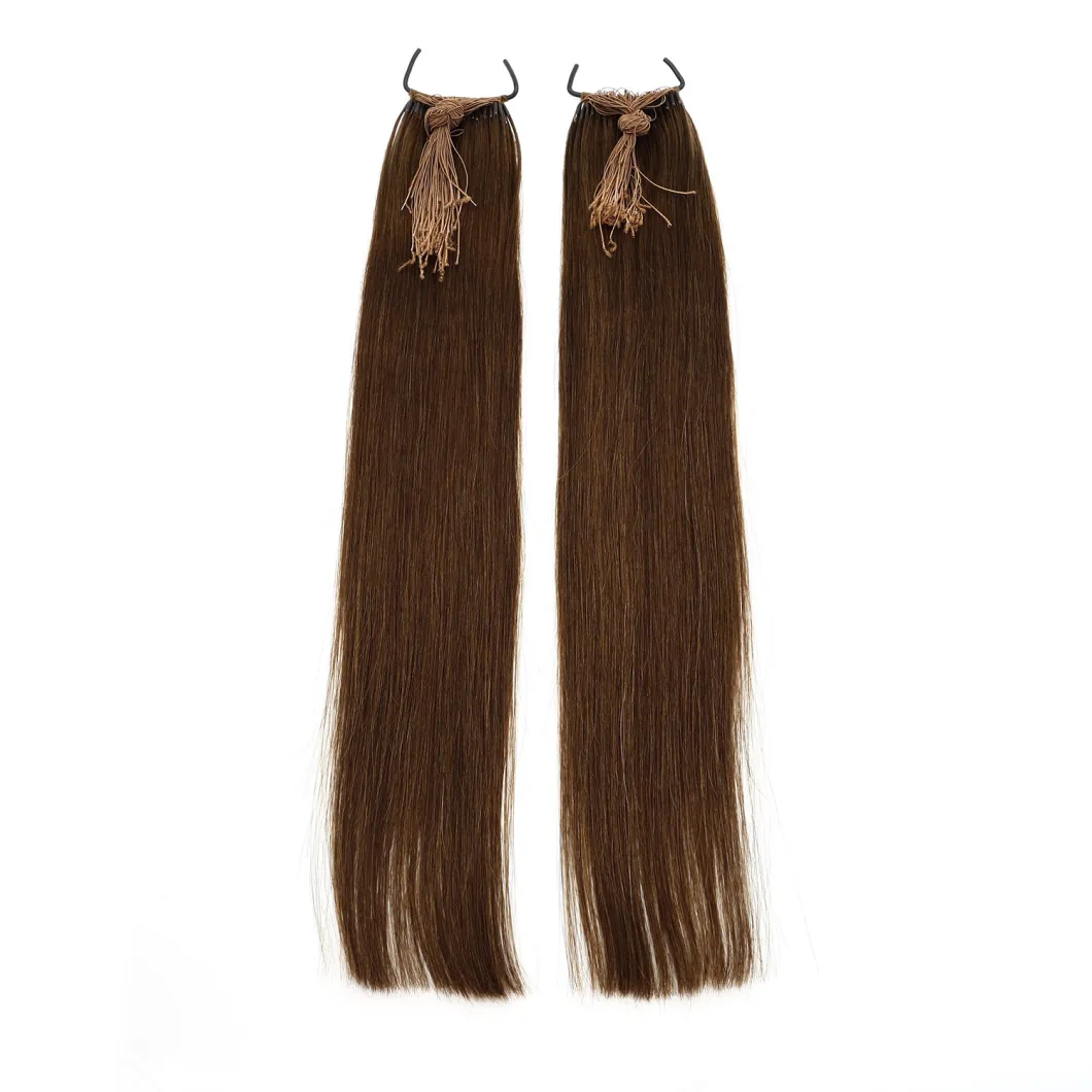 Straight Brown Color Customized Thread Knotted Tied Hair Extensions Human Virgin Remy Hair