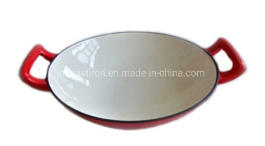 China Factory Enamel Cast Iron Wok Dia 30cm