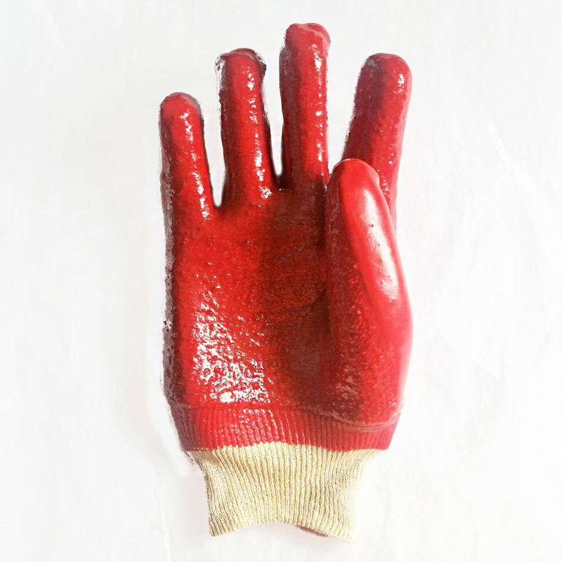 Red pvc dipped wear resisted glove knit wrist