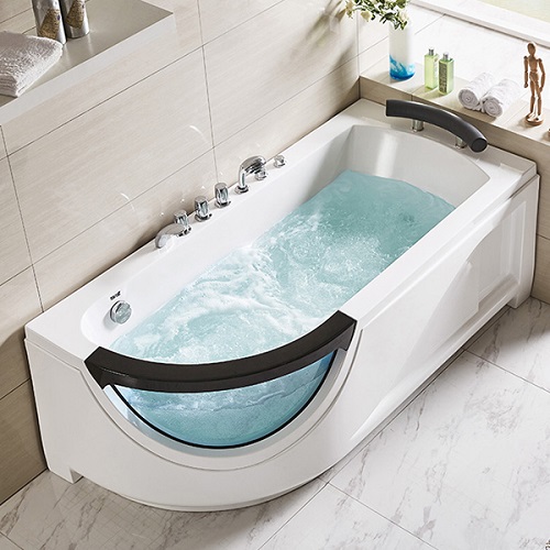 Corner Jetted Bathtub Luxury Whirlpool Bathtub for 1 Person with Glass
