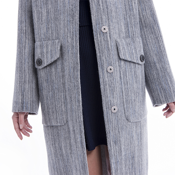 Fashionable light grey cashmere overcoat front