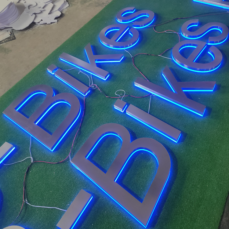 3d Illuminated Outdoor Sign Stainless Steel Word Lighted Backlit Halo Lit Channel Letter