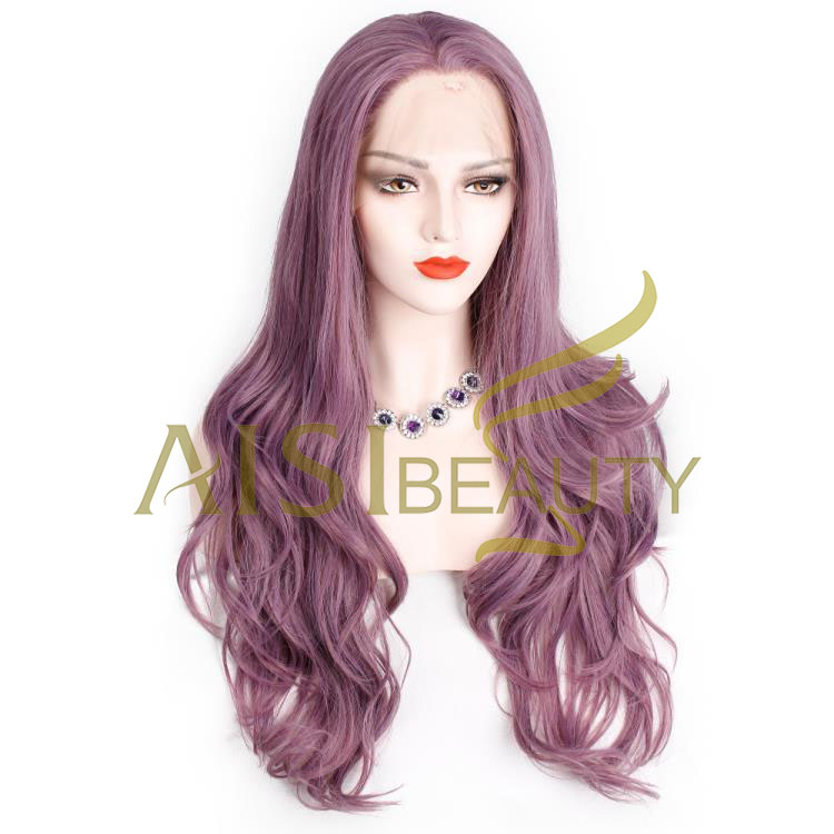 Aisi Beauty Wholesale Cheap Vendor Purple Curly Wave Wig Long Wavy Lace Frontal Synthetic Hair For Black Women Lace Front Wig