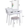 White Wood French Mirrored Dressing Table Set