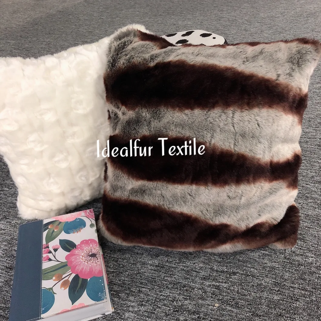 Strip Printing Soft Faux Fur Pillow/Fur Cushion Cover
