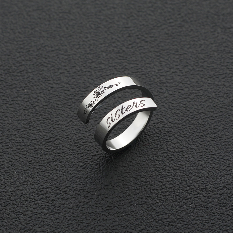 adjustable rings stainless steel SISTERS with flowers engraved custom jewelry open men rings