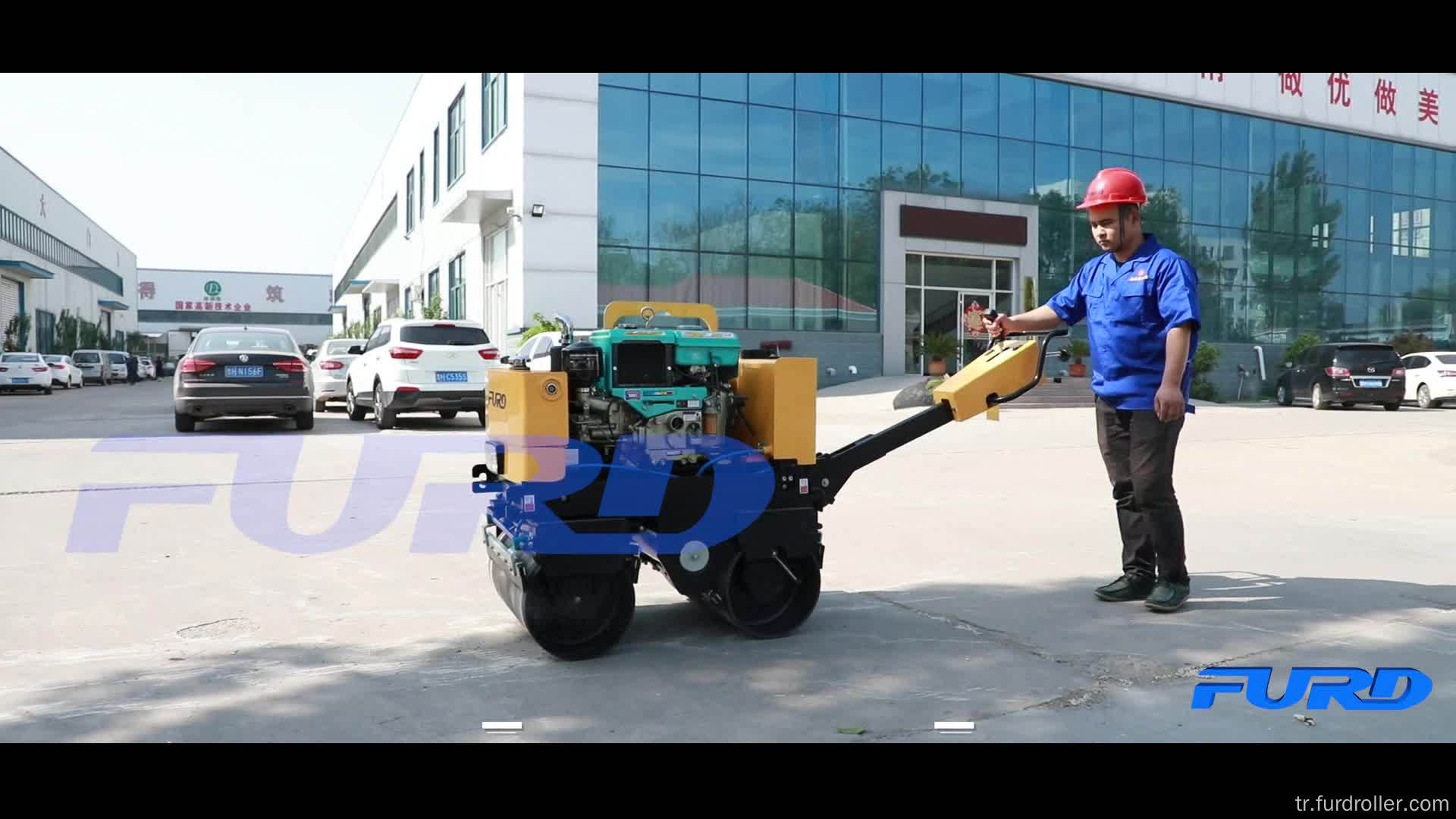 Mini çift tambur asfalt yol silindiri FYL-800CS arkasında yürüyün