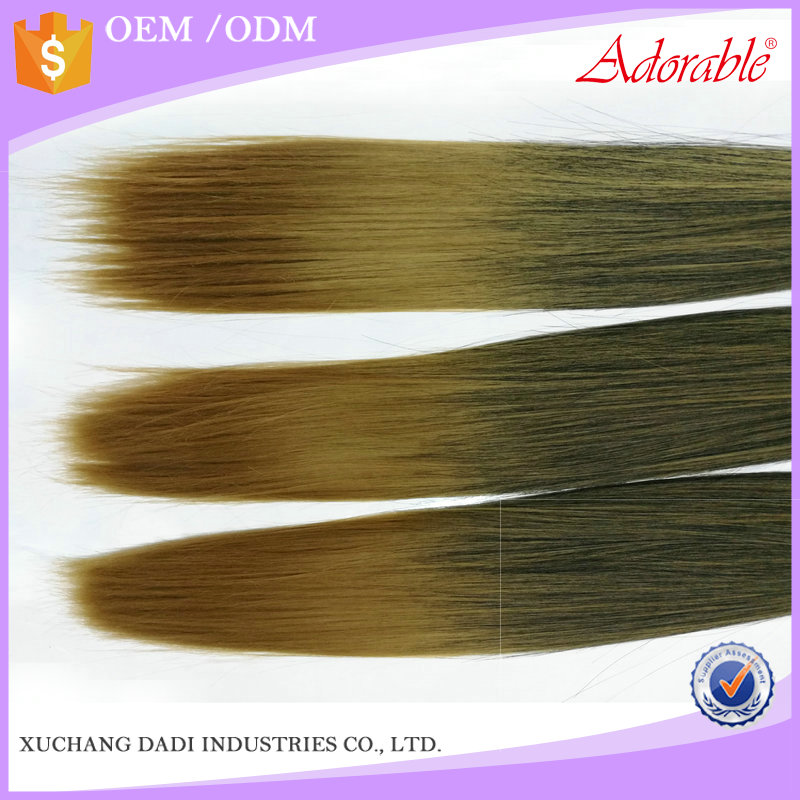 silk straight heat resistant fiber mixed two tone color T1b27 cheap hair bundles 100g,synthetic hair weave can be dyed