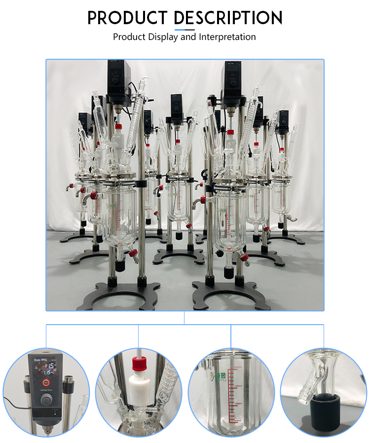 New Industrial 2L Jacketed Glass Reactor Chemical Lab Equipment