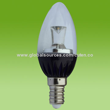 E14 LED Candle Light/Bulb with 2W Power, 110/220V AC Input Voltage, PA46 + PC Materials