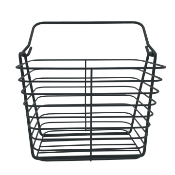 Black iron wire storage basket with handles