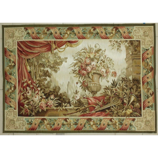 4X6 French Wool Aubusson Tapestry with Antique Flower Design