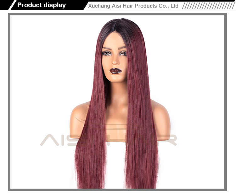 Aisi Hair Long Ombre Red Dark Root Wig Silky Straight Lace Frontal Wig Middle Part Synthetic Front Lace Hair Wigs For Women