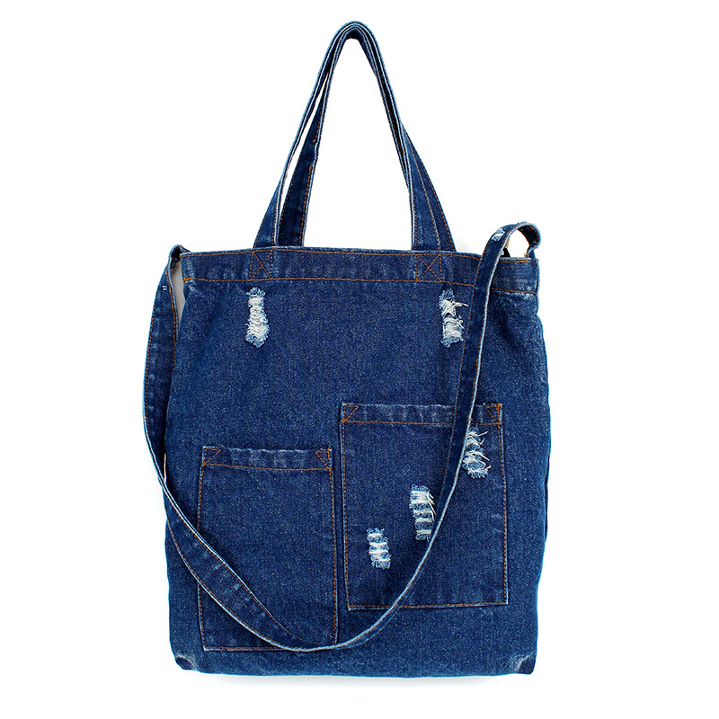 DEQI Women Handbag Simple Utility Fashion Denim Bag Beautiful Durable Solid Color Handbag Casual Cowboy Shoulder Messenger Bag