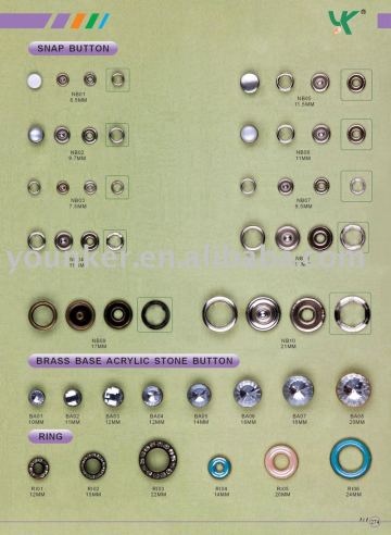 Snap Button & Brass Base Acrylic Stone Button & Ring