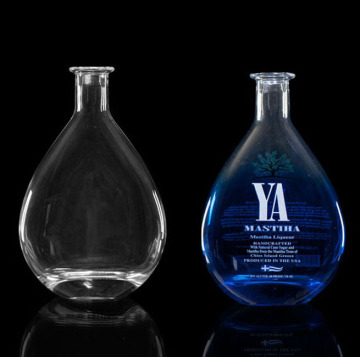 Hot Sale 750ml Spray And Decal Flat Round Tequila Blue Bottle