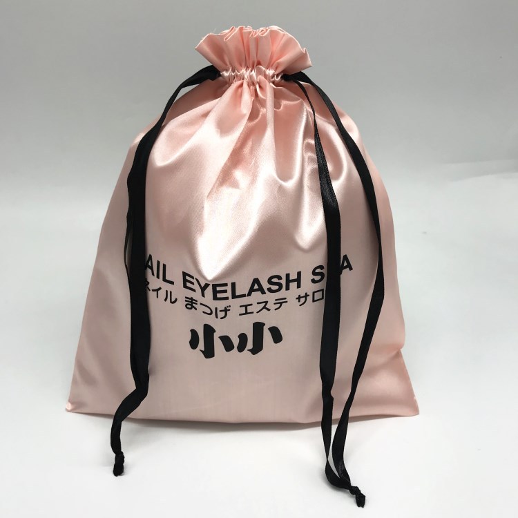 Low MOQ Private Label Virgin Hair Packaging Custom Silky Satin Bags Drawstring Bags With Logo for Hair Bundles And Wigs