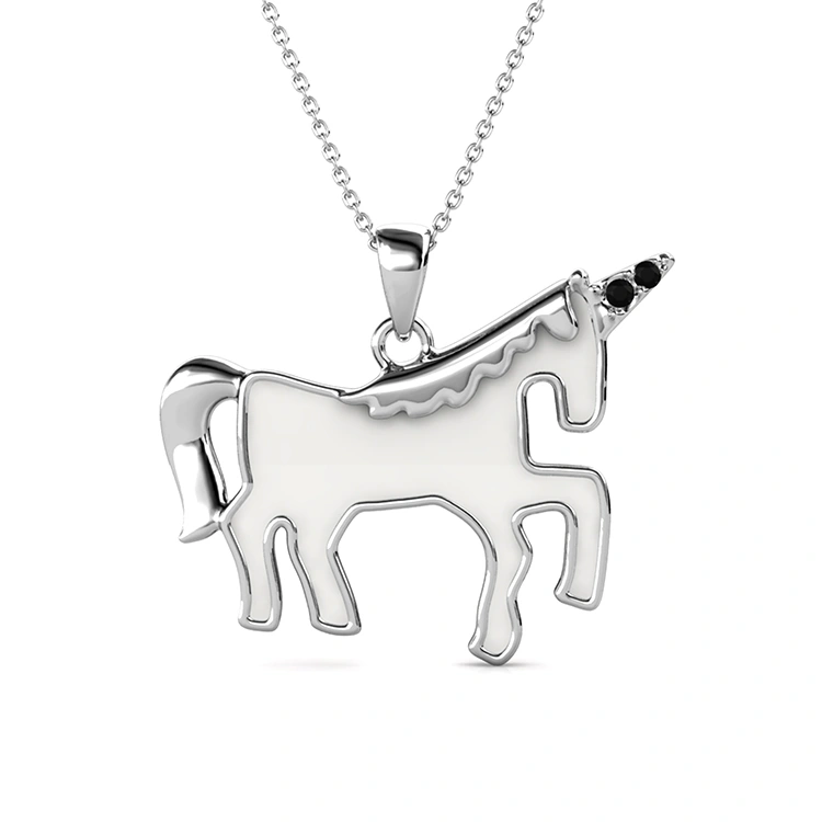 2021 New Design Cute Unicorn Austrian Crystal Pendant Necklace Cartoon Jewelry