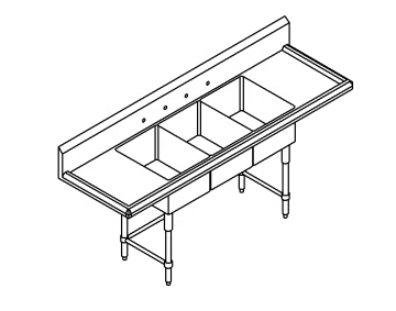 Commercial Kitchen Stainless Steel Three Compartment Sink