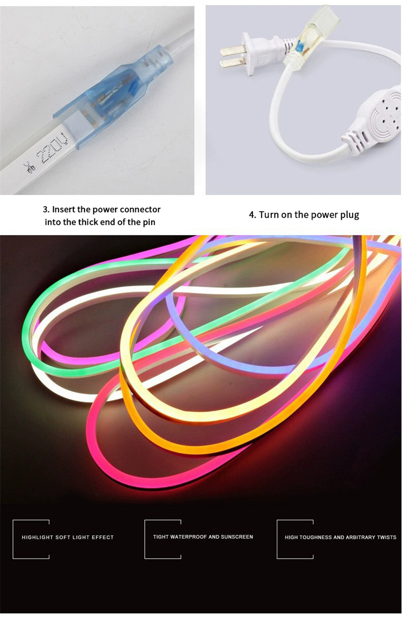 220V Silicone PVC Led Neon Tube 8*16mm 120 leds Custom IP65 Outdoor Cuttable Rope Light Flex Neon Lights