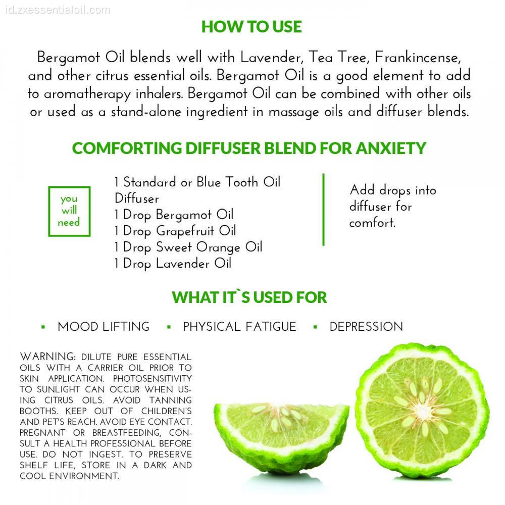 100% label pribadi murni minyak bergamot organik alami