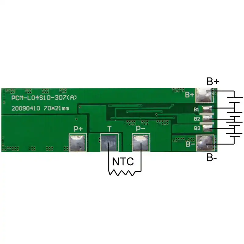 4s 10A PCM BMS for 14.4V 14.8V Li-ion/Lithium/ Li-Polymer 12V 12.8V LiFePO4 Battery Pack Size L70*W21*T5mm (PCM-L04S10-307)