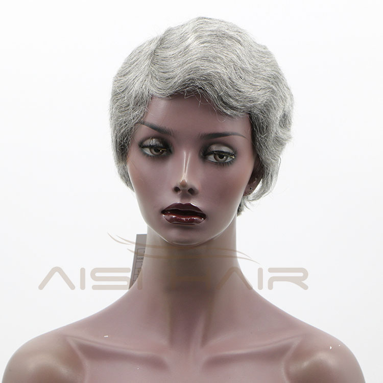 Aisi Hair Wholesale Short Pixie Cut Finger Wave 100% Unprocessed Gray Brazilian Hair For Black Women Human Hair Wigs