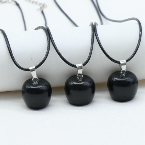 3D Black Obsidian Apple Pendant Necklace for Women Girls