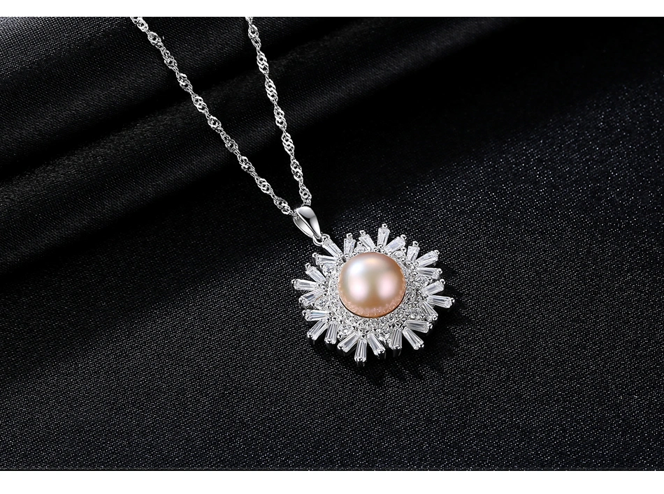 Snowflake Shape 925 Stainless Silver Freshwater Pearl Pendant Necklaces