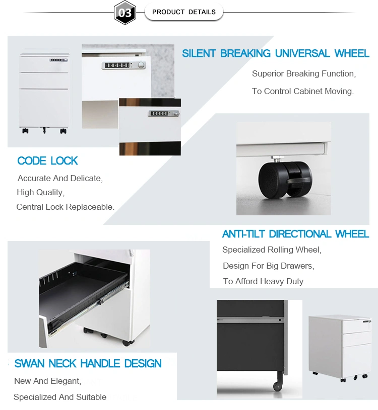 Luoyang Office Furniture Manufactures Hosptial Used Steel Pedestal Steel Mobile Cabinet for Filing Storage