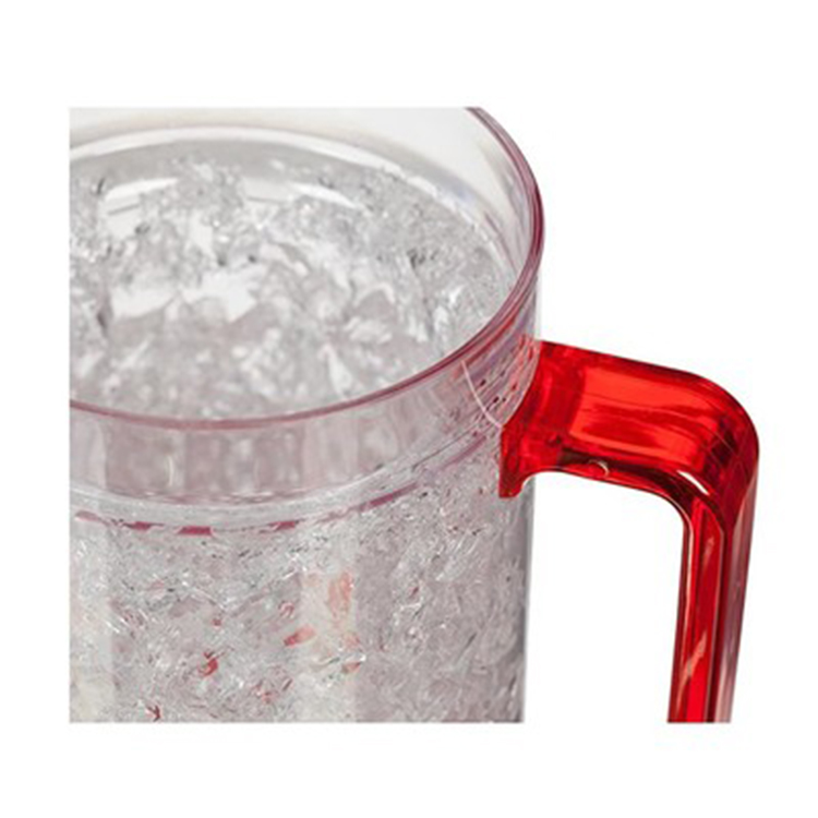 2 Pack Clear Double Wall Gel Frosty Freezer Mugs, 16oz Ice Frosty Beer Mugs Freezable Drinking Cups with Handle