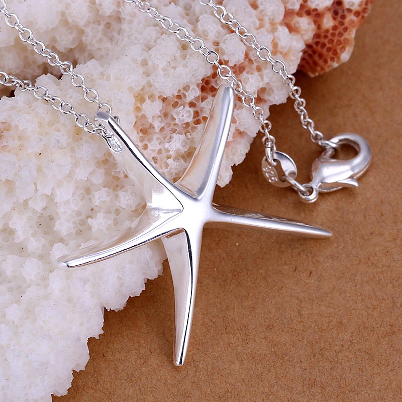 Modern Classical Silver Jewelry Romantic Sea Star Slide Chain Pendant Necklace for Women